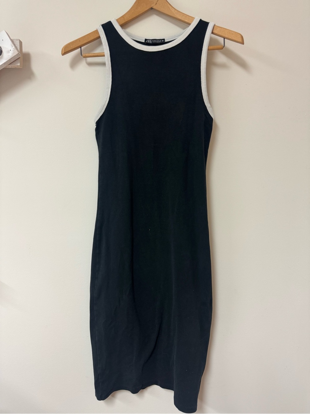 Zara Black Midi Tank Dress with White Trim